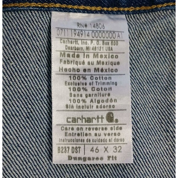 Carhartt Men’s 46x32 Carpenter  Original  Dungaree Fit Straight Leg - Picture 5 of 10